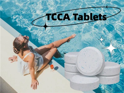 Többfunkciós tisztító tabletta, triklór-izocianursav, TCCA, az úszómedence vízkezelésének fertőtlenítésére szolgál